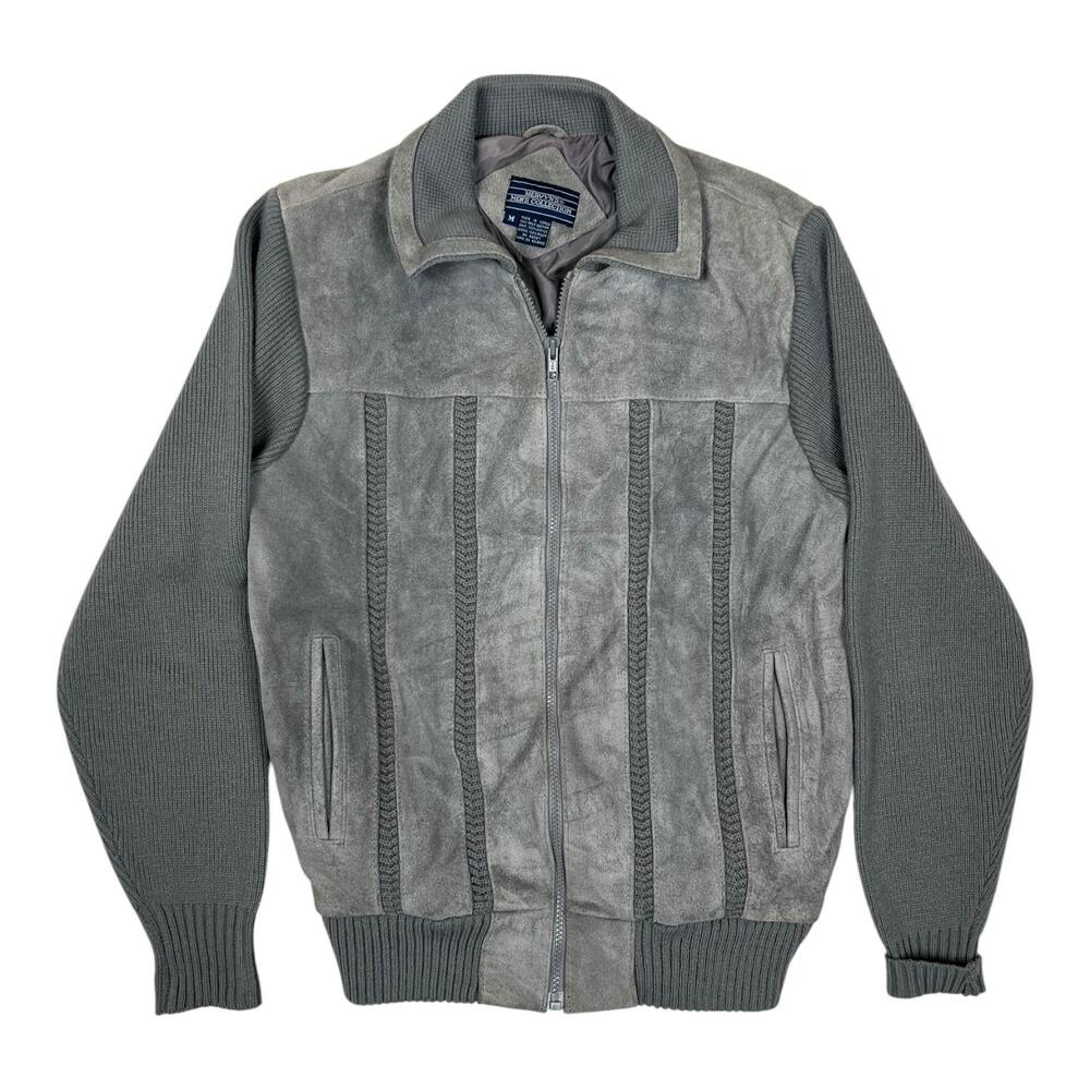 Vintage Mervyn's Jacket Mens Medium Gray Leather Knit Bomber Full Zip 80s